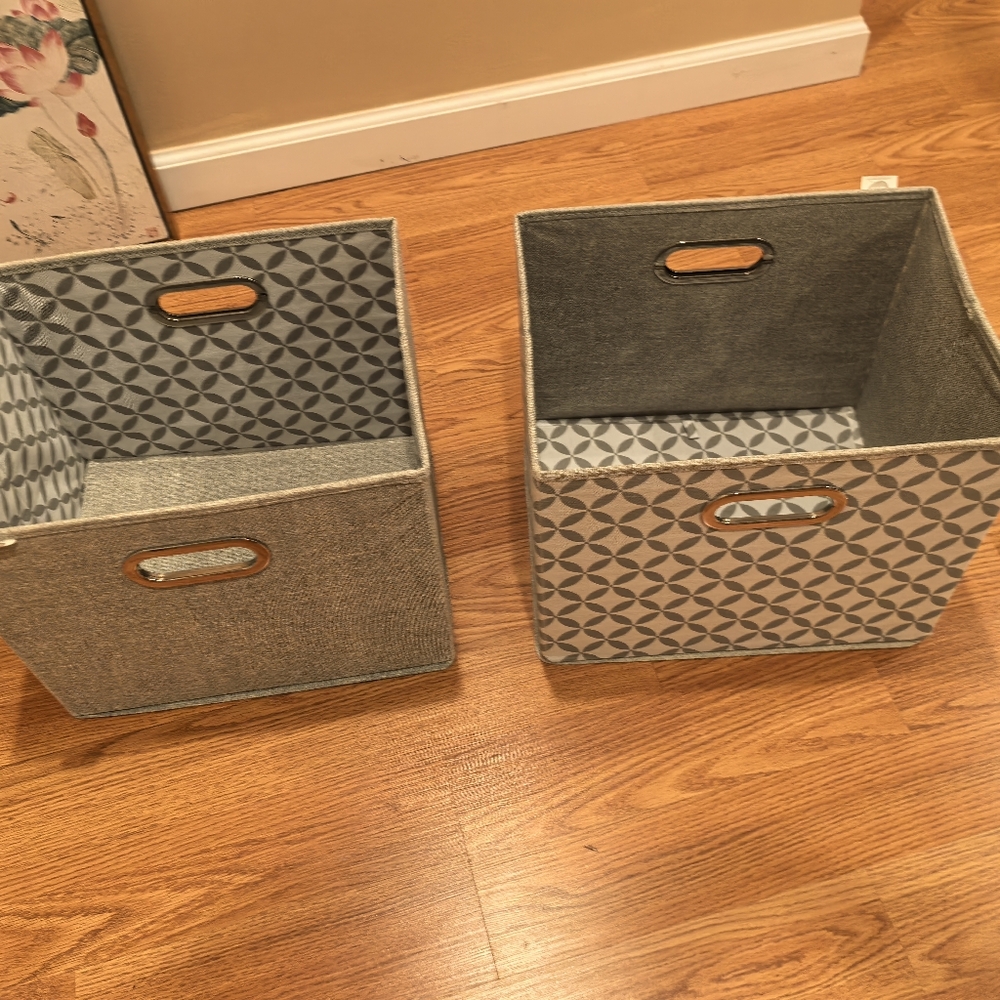 Geometric Patterned Storage Bins - Gray Storage Organizer Box Cube Orga